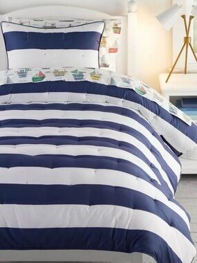 Pottery Barn Kids Rugby Striped Twin Comforter with 1 standard size pillow sham
